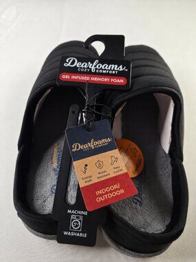NWT Dearfoams Men’s Black Gel Infused Memory Foam Slide Slippers S 7-8